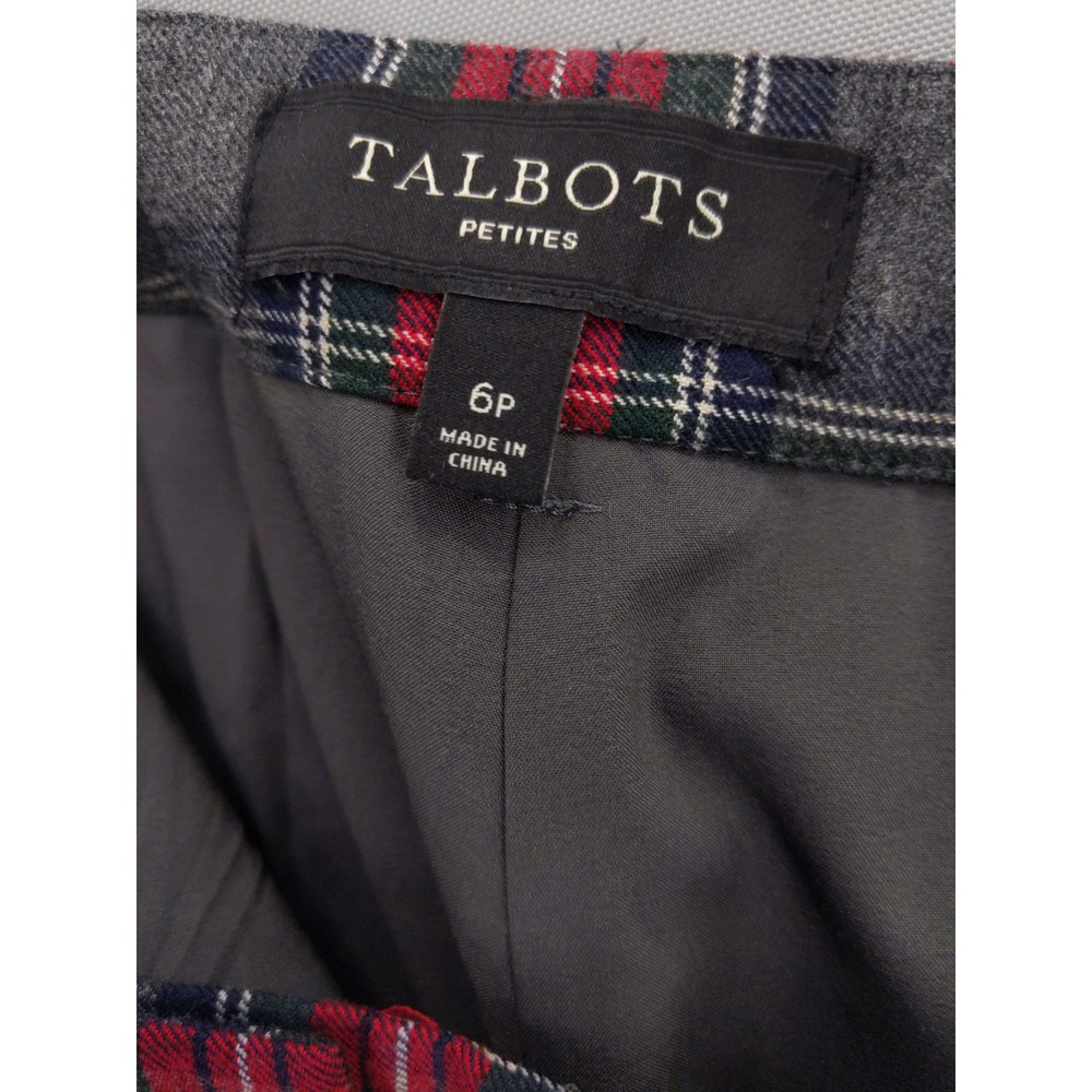 Talbots Plaid‎ Trousers Women 6P Grey Red Wool Blend Straight Leg Lined Pants - Picture 7 of 9